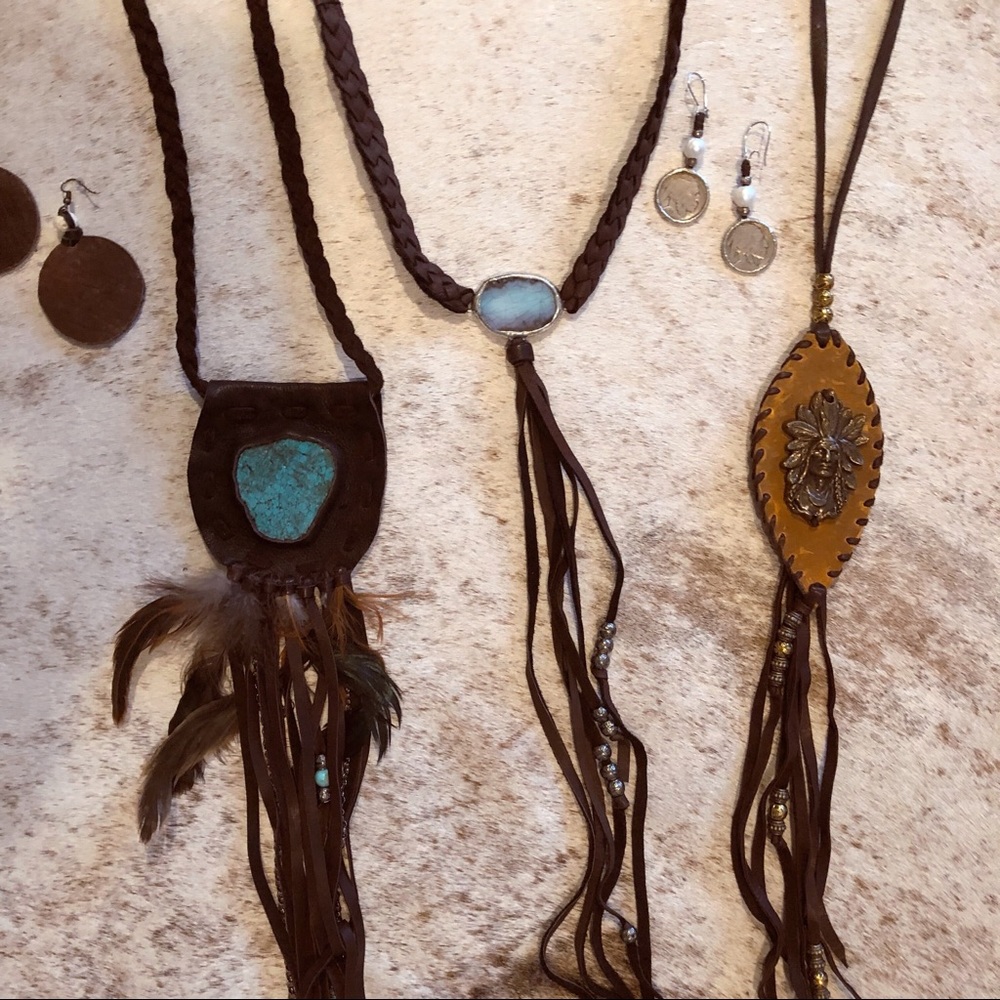 Black Hand Made Leather and Turquoise Necklace